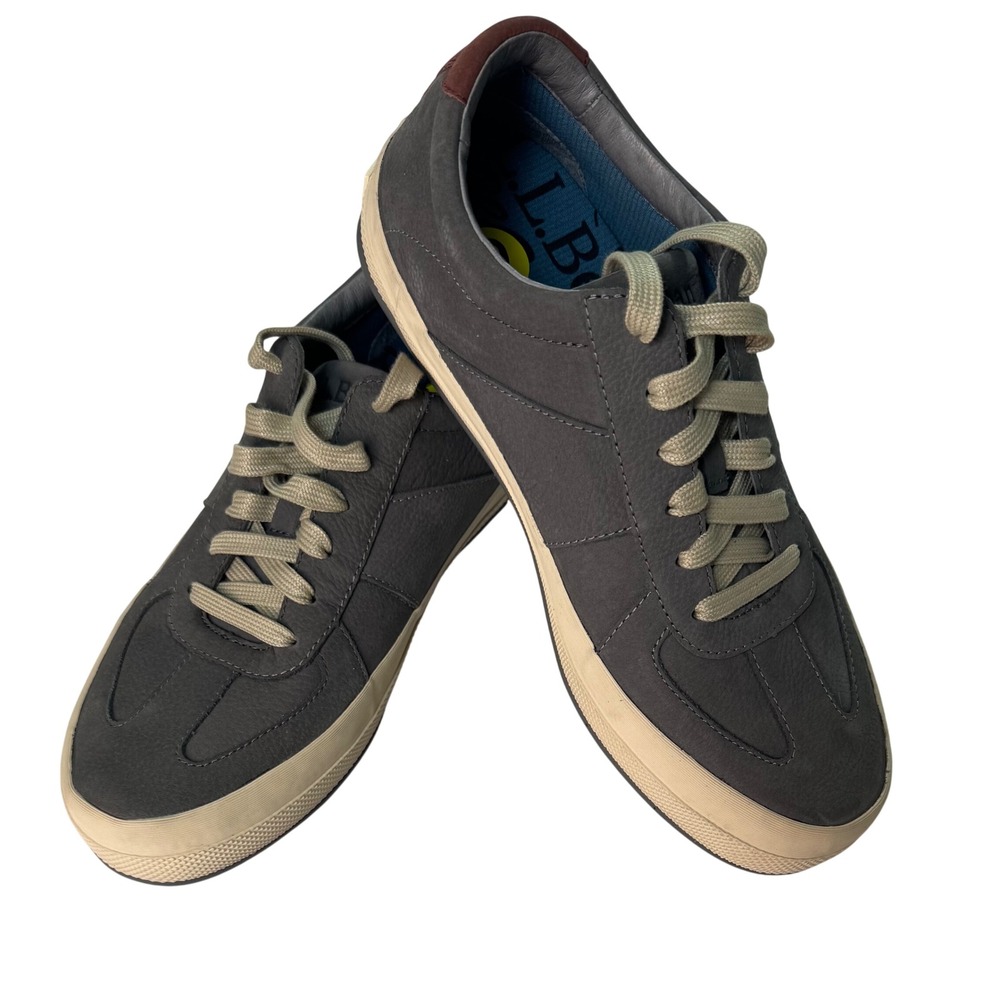 LL Bean Mens Gray Leather Low Top Sneakers 522481 Size 9 Medium